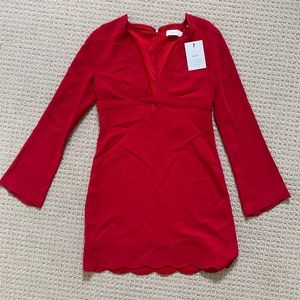 A.L.C. Scalloped red plunge mini dress. NWT.